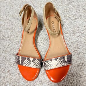 Comely Women's Orange and Snake Print Sandals